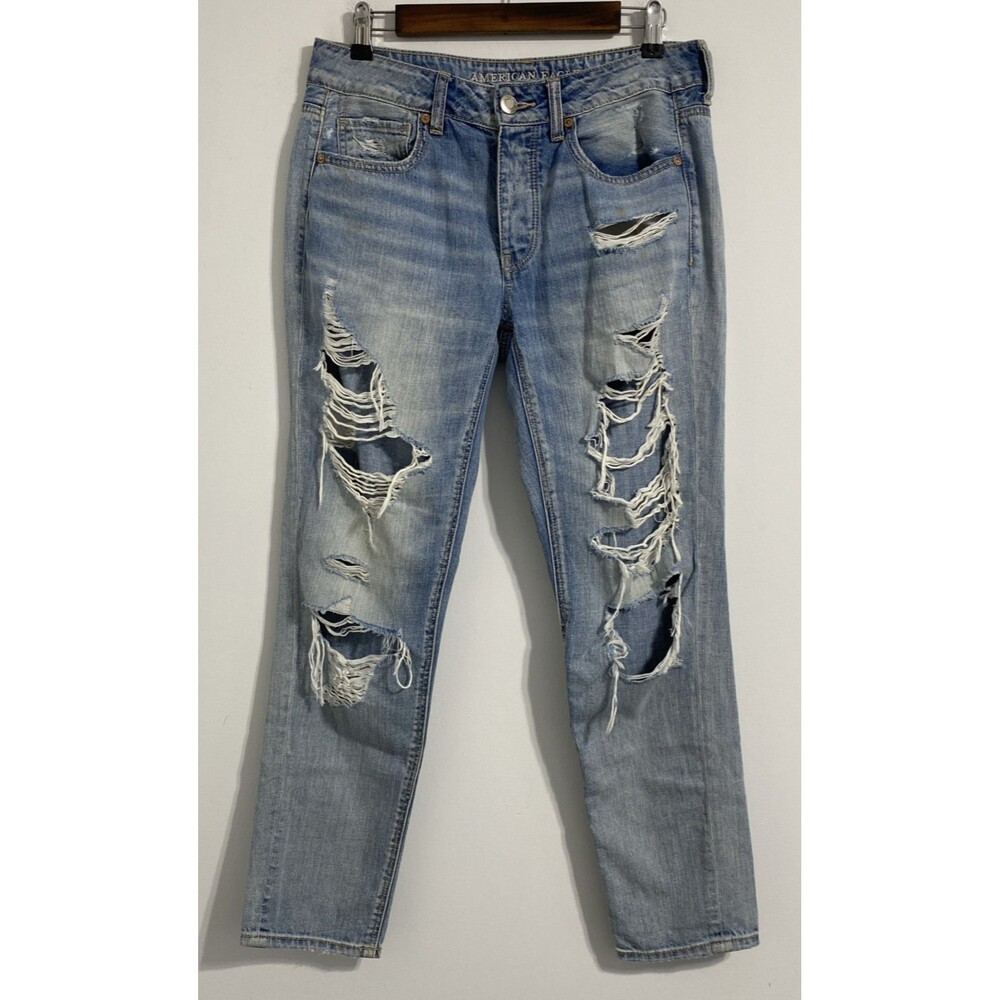American Eagle Jeans Women's 6 Blue Tomgirl Ripped Distressed Destroyed Trashed